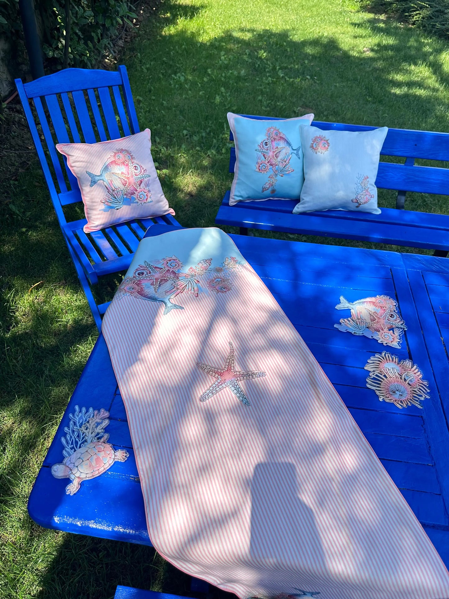 Kokoş Balık Temalı Runner - Kalın, Leke Tutmayan, Hızlı Kuruyan Kumaş - 45x145cm QueenBeeIstanbul