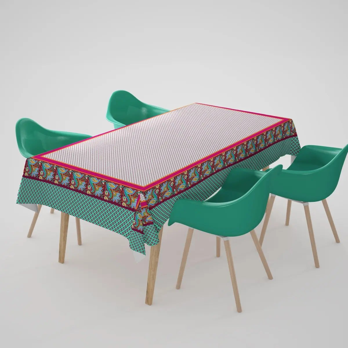 Bohemian Bloom Masa Örtüsü – 225x145 cm | Keten Dokulu, Dertsiz ve Leke Tutmayan Boho Desenli Sofra Örtüsü | Queen Bee Istanbul - QueenBeeIstanbul