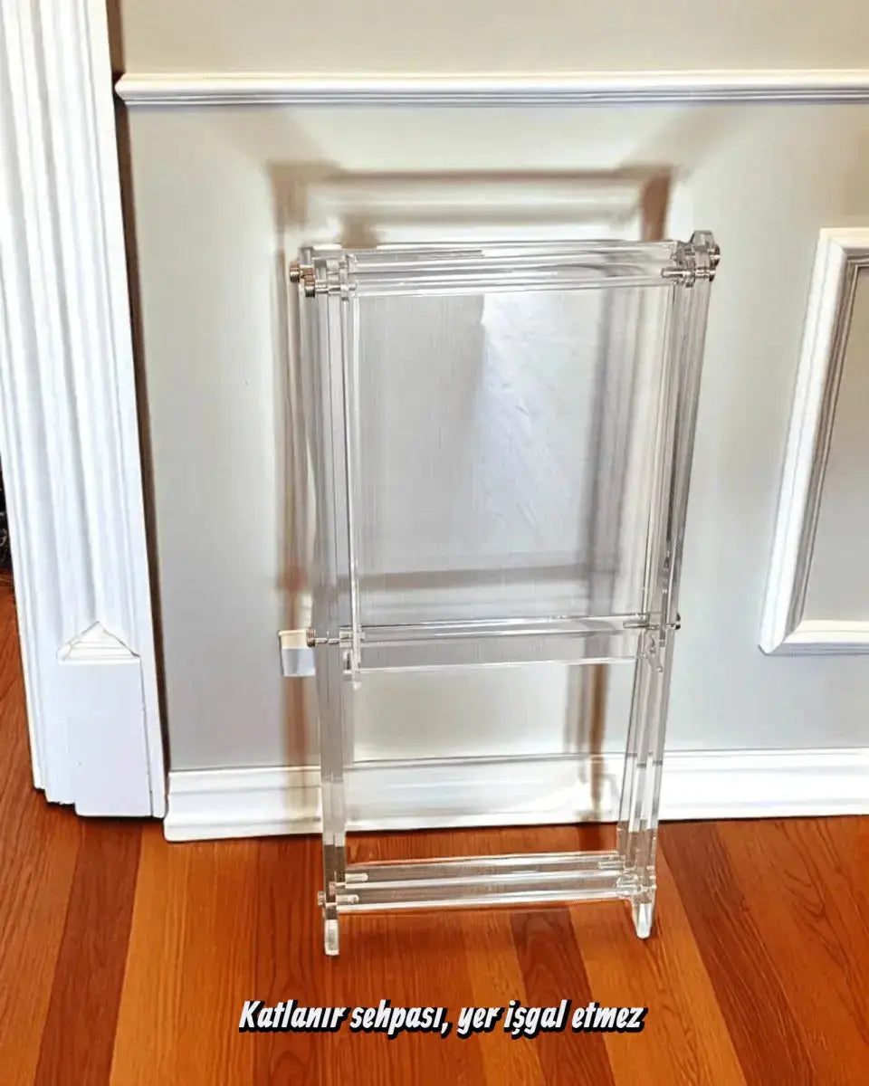 Dantel Desenli Akrilik Pleksi Katlanır Ayaklı Portatif Tepsili Sehpa - QueenBeeIstanbul