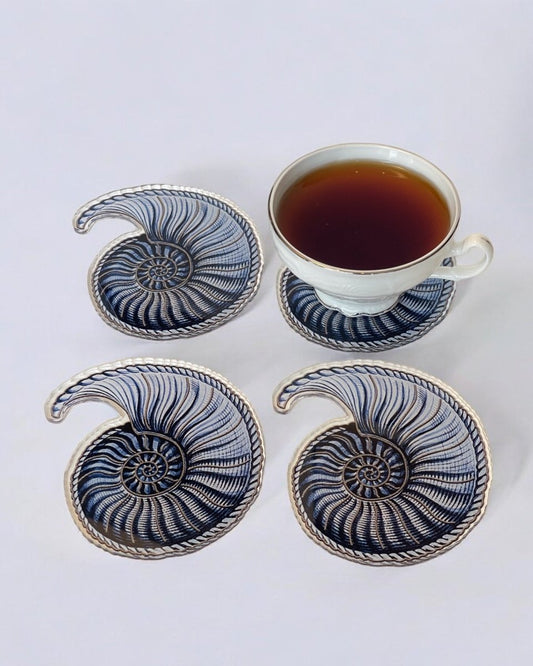 Deniz Kabuğu Tasarımlı Lüks 4'lü Bardak Altlığı Seti - QueenBeeIstanbul