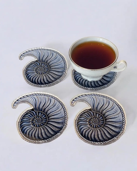 Deniz Kabuğu Tasarımlı Lüks 4'lü Bardak Altlığı Seti - QueenBeeIstanbul