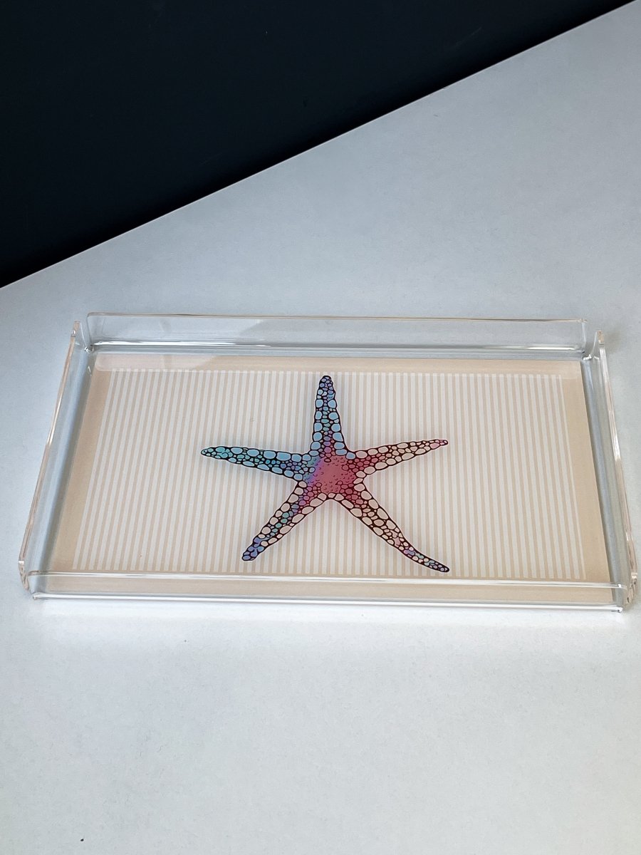 Kokoş Balık Deniz Yıldızı Desenli Pleksi Servis ve Sunum Tepsisi 35x22cm - QueenBeeIstanbul