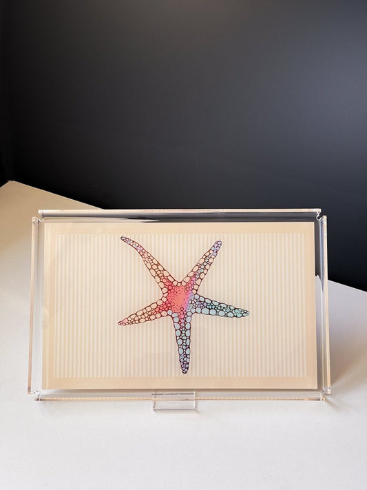 Kokoş Balık Deniz Yıldızı Desenli Pleksi Servis ve Sunum Tepsisi 35x22cm - QueenBeeIstanbul