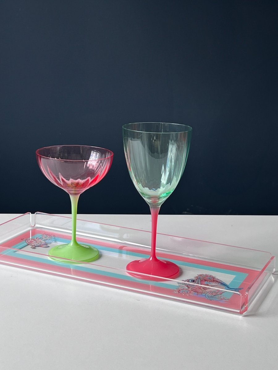 Kokoş Balık Desenli Pleksi Kulpsuz Servis ve Sunum Tepsisi 2'li Set - QueenBeeIstanbul