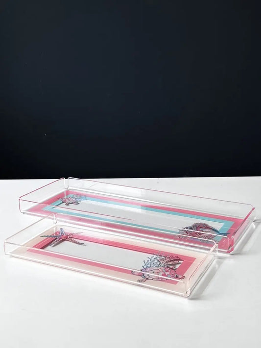 Kokoş Balık Desenli Pleksi Kulpsuz Servis ve Sunum Tepsisi 2'li Set - QueenBeeIstanbul