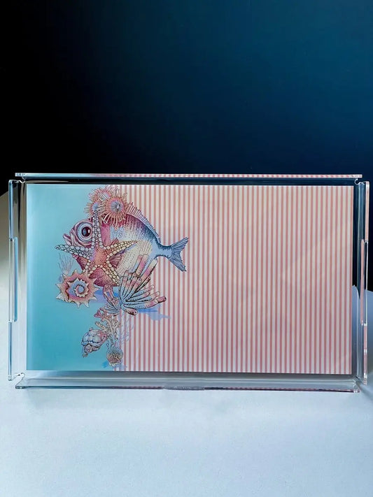 Kokoş Balık Desenli Pleksi Servis ve Sunum Tepsisi 42x25cm - QueenBeeIstanbul