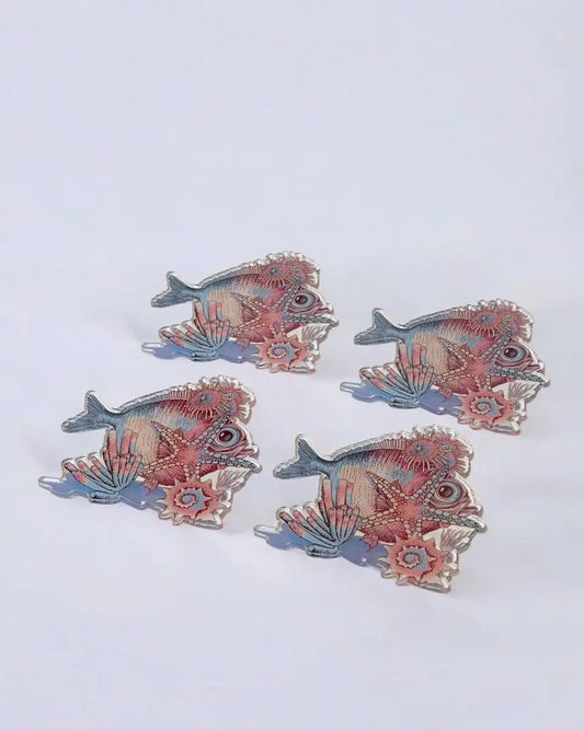 Kokoş Balık Tasarımlı Lüks 4'lü Bardak Altlığı Seti - QueenBeeIstanbul