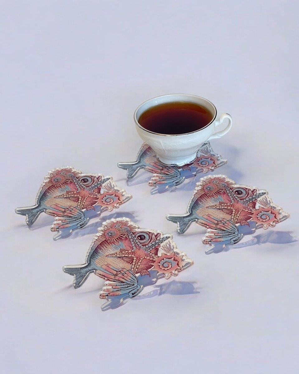 Kokoş Balık Tasarımlı Lüks 4'lü Bardak Altlığı Seti - QueenBeeIstanbul