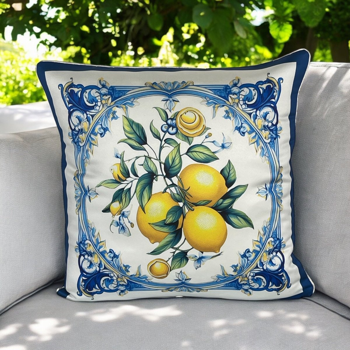 Limon Desenli Kırlent - Kalın, Leke Tutmayan, Hızlı Kuruyan Kumaş - 42x42cm + İç Yastık Hediye - QueenBeeIstanbul