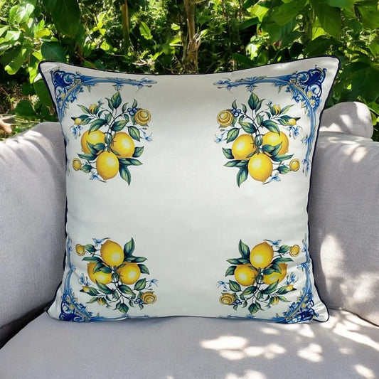 Limon Desenli Kırlent - Kalın, Leke Tutmayan, Hızlı Kuruyan Kumaş - 42x42cm + İç Yastık Hediye - QueenBeeIstanbul