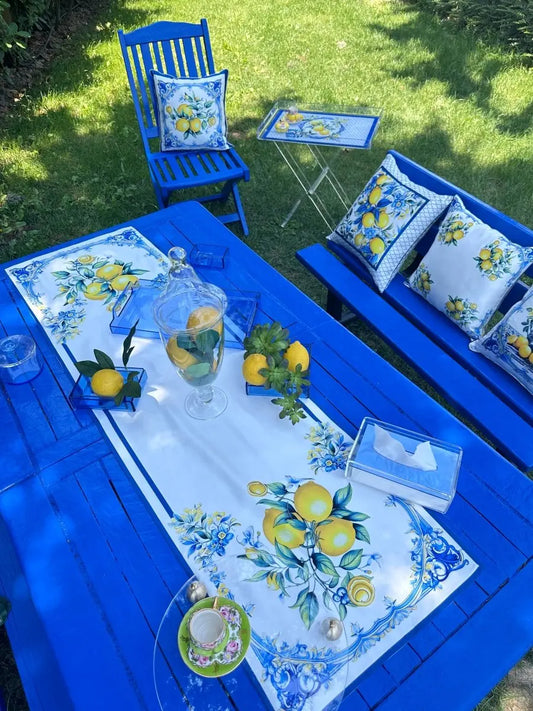 Limon Desenli Runner - Kalın, Leke Tutmayan, Hızlı Kuruyan Kumaş - 45x145cm - QueenBeeIstanbul