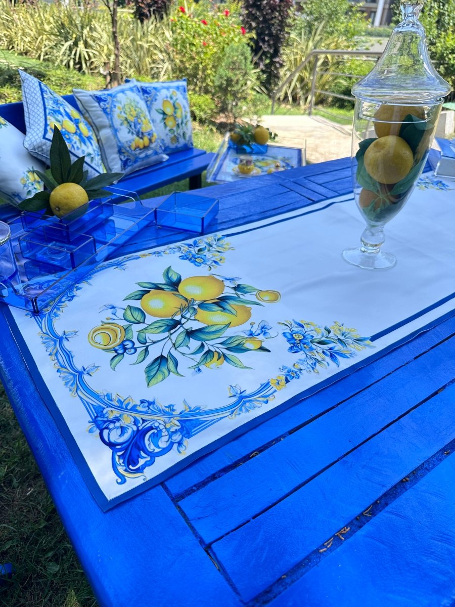 Limon Desenli Runner - Kalın, Leke Tutmayan, Hızlı Kuruyan Kumaş - 45x145cm - QueenBeeIstanbul