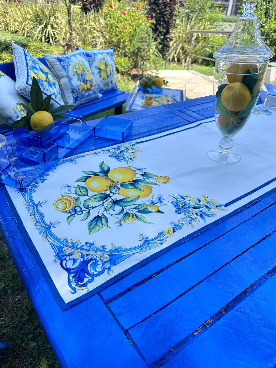 Limon Desenli Runner - Kalın, Leke Tutmayan, Hızlı Kuruyan Kumaş - 45x145cm - QueenBeeIstanbul