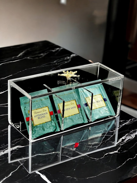 Lüks Pleksi Çay Kutusu 3 Gözlü - QueenBeeIstanbul