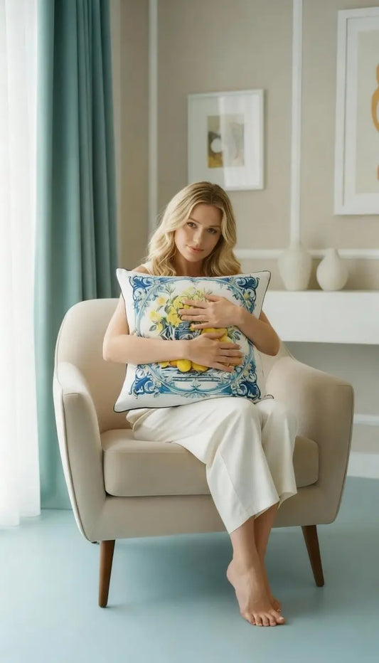 Mediterranean Lemon – Capri Vase Kırlent Kılıfı - QueenBeeIstanbul