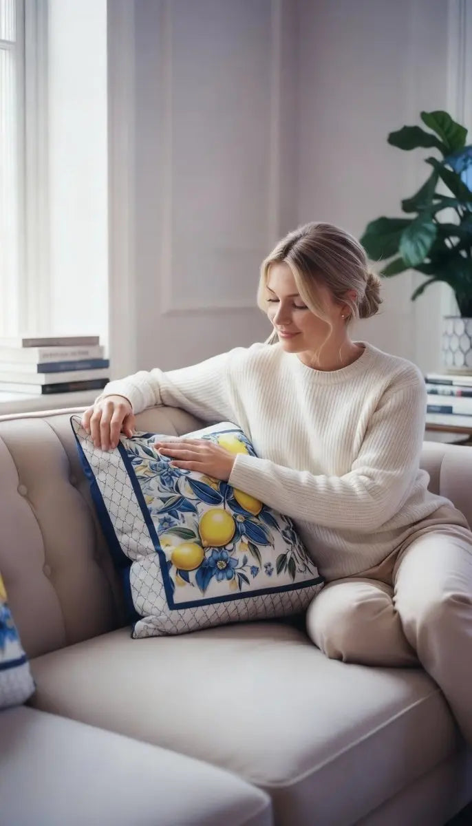 Mediterranean Lemon – Sorrento Bloom Kırlent Kılıfı - QueenBeeIstanbul