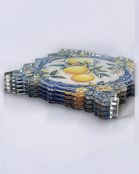 Özel Kesim Limon Desenli 4'lü Bardak Altlığı Seti - QueenBeeIstanbul