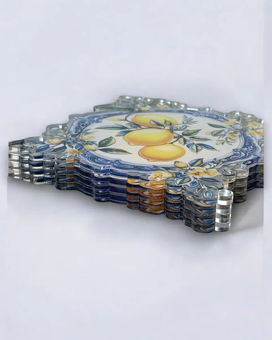 Özel Kesim Limon Desenli 4'lü Bardak Altlığı Seti - QueenBeeIstanbul