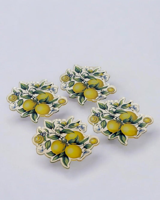 Özel Kesim Salkım Limon Desenli 4'lü Bardak Altlığı Seti - QueenBeeIstanbul