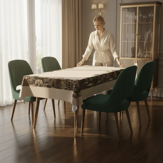 Safari Sprit Masa Örtüsü – 225x145 cm | Egzotik Tropikal Hayvan Desenli Sofra Örtüsü | Queen Bee Istanbul - QueenBeeIstanbul