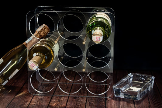 9'lu Akrilik Şeffaf Şaraplık ve Şişe Düzenleme Rafı - QueenBeeIstanbul