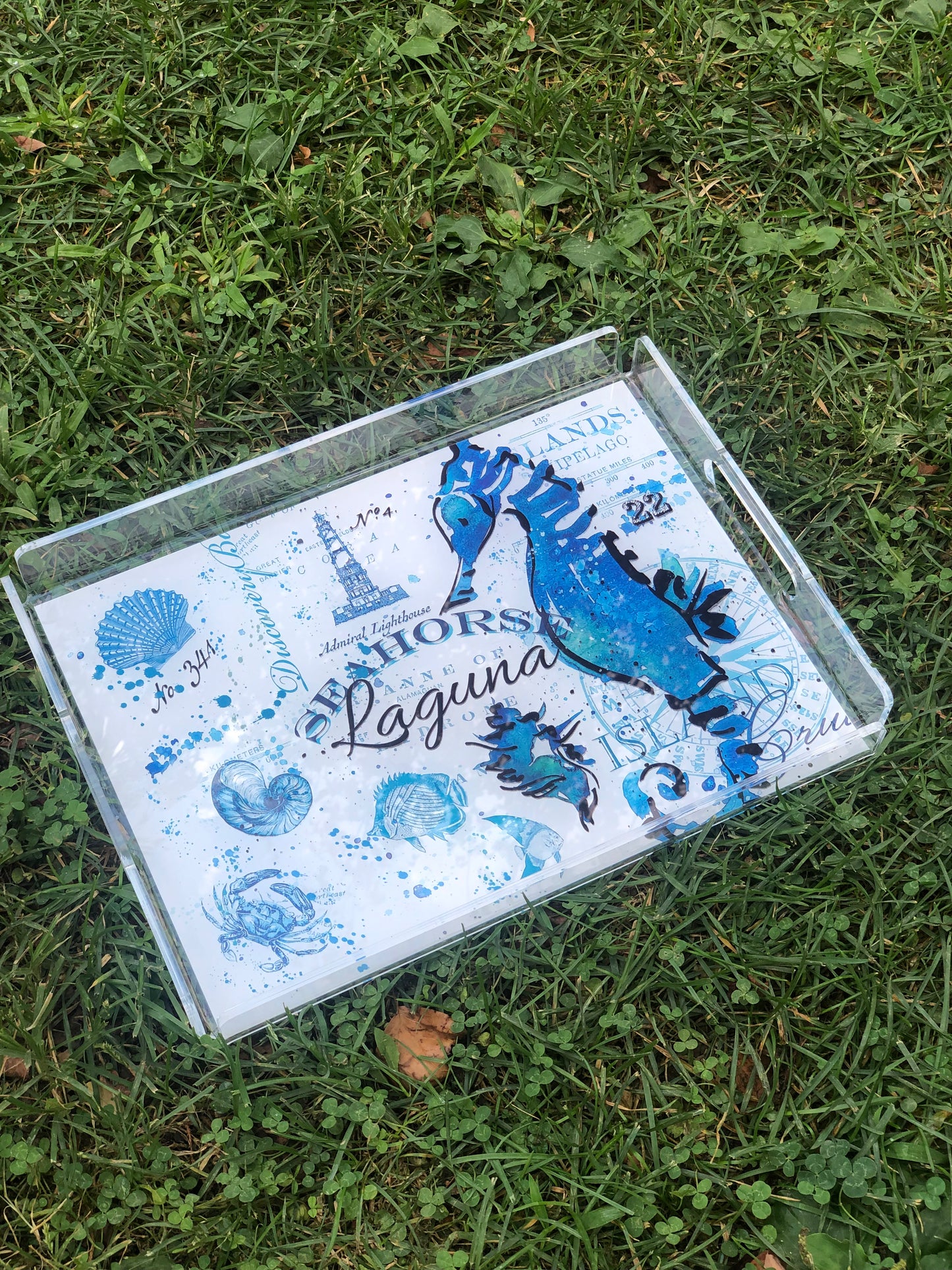 Marin Temalı Pleksi Tepsi -Sea Horse-