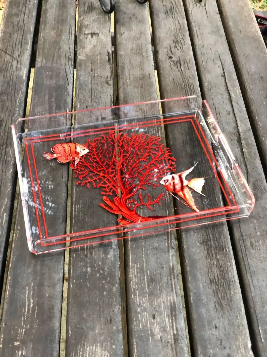 Balıklı mercan temalı pleksi tepsi - QueenBeeIstanbul