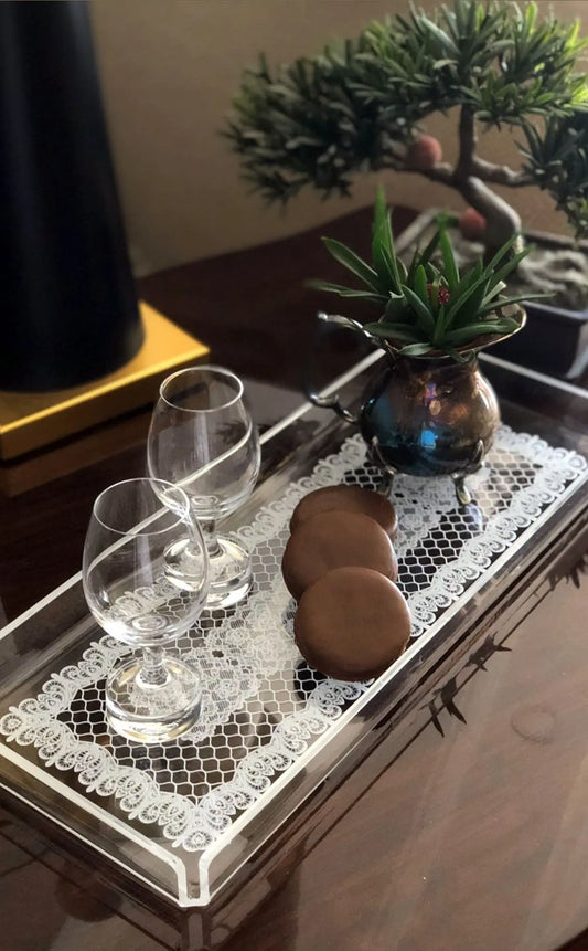 Dantel Desenli Kulpsuz Bar Tipi Tepsi QueenBeeIstanbul