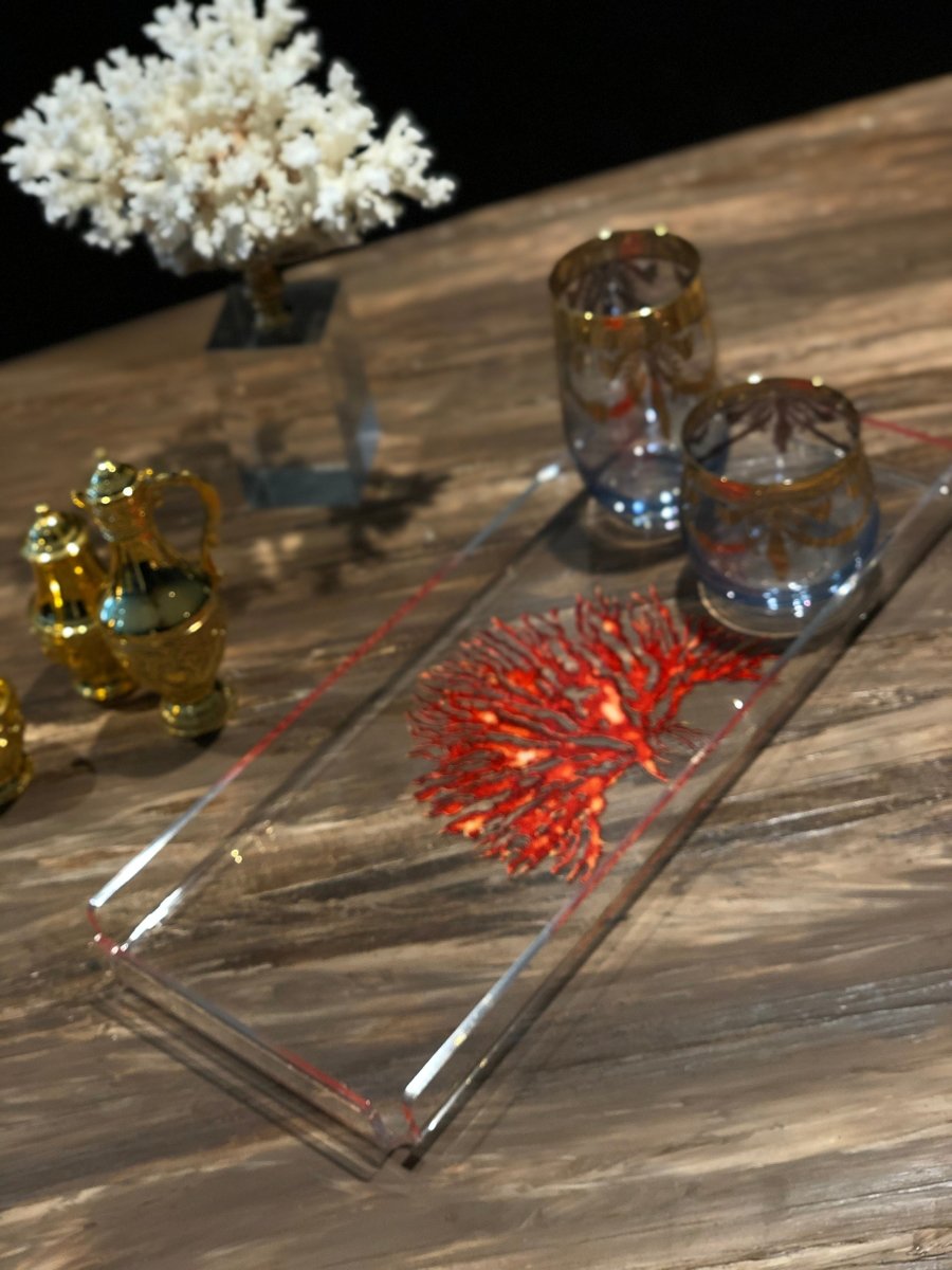 Bar Tipi Kırmızı Mercan Sunum Tepsisi -Büyük Boy- - QueenBeeIstanbul