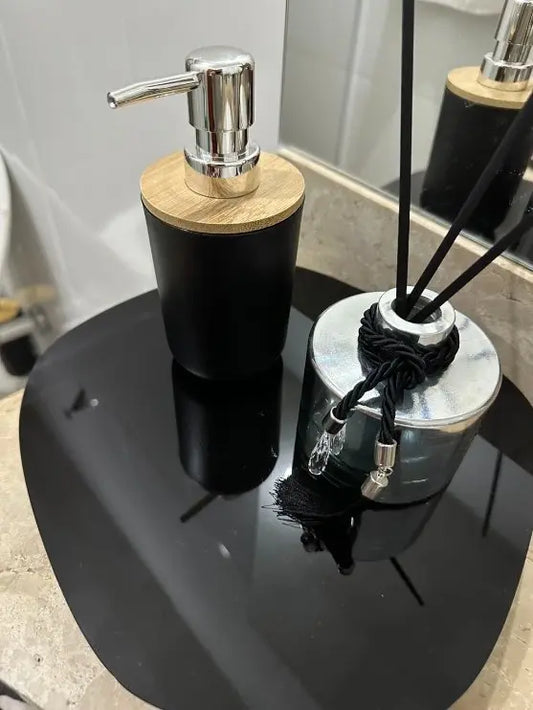 Çakıltaşı Model Aynalı ve Siyah Akrilik Gümüş Ayaklı Tepsi - Organizer - QueenBeeIstanbul