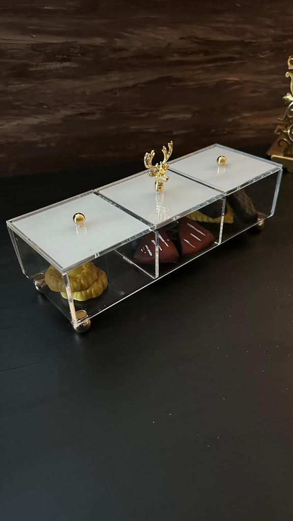 Çok Amaçlı Dekoratif 3 Bölmeli Şeffaf Saklama Kutusu - QueenBeeIstanbul