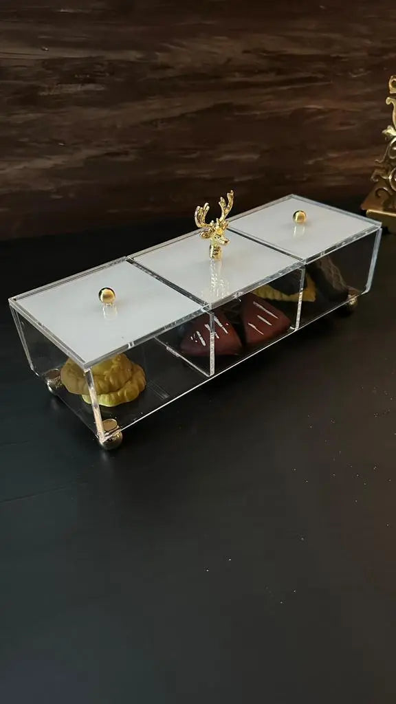 Çok Amaçlı Dekoratif 3 Bölmeli Şeffaf Saklama Kutusu - QueenBeeIstanbul