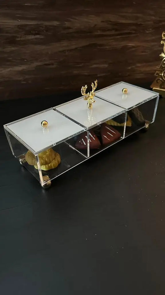 Çok Amaçlı Dekoratif 3 Bölmeli Şeffaf Saklama Kutusu - QueenBeeIstanbul