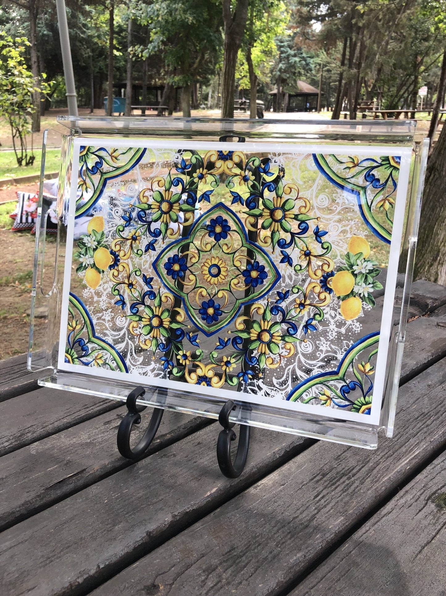 Dantel Çiçek ve Limonlu Pleksi Tepsi