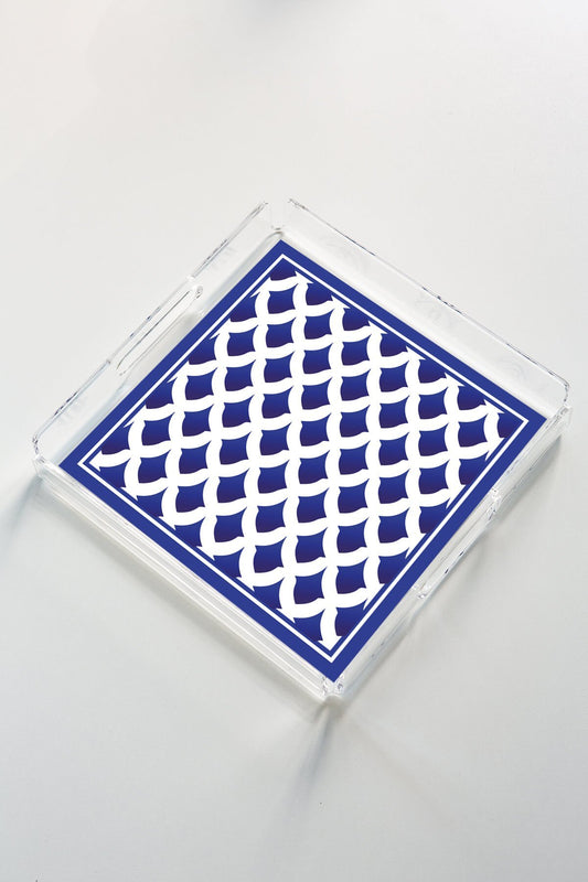 Deep Blue Desenli Pleksi Tepsi