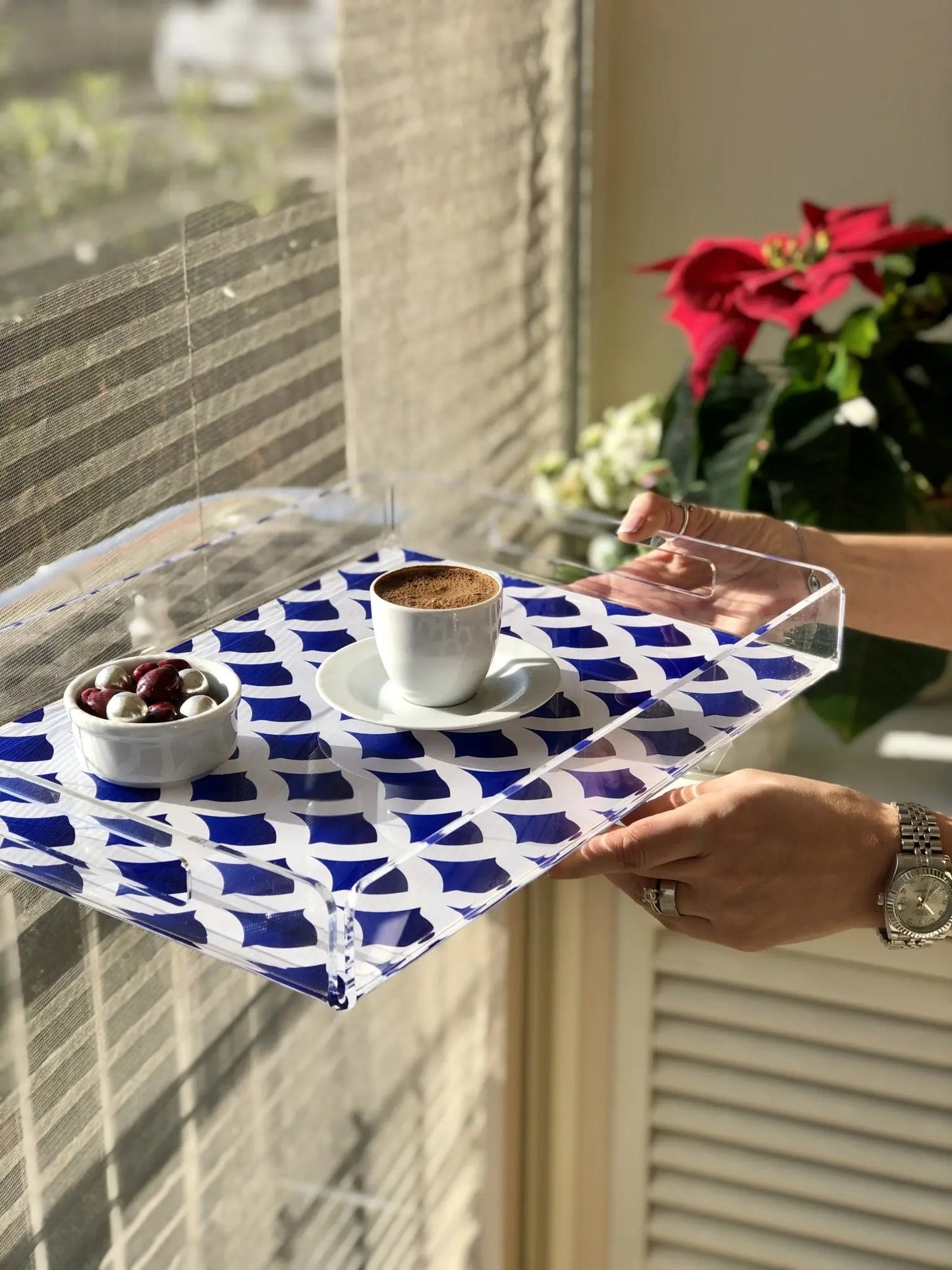 Deep Blue Desenli Pleksi Tepsi QueenBeeIstanbul