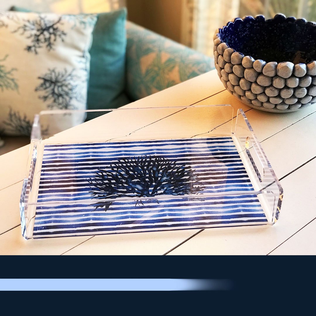 Deniz Mercan Desenli Pleksi Tepsi