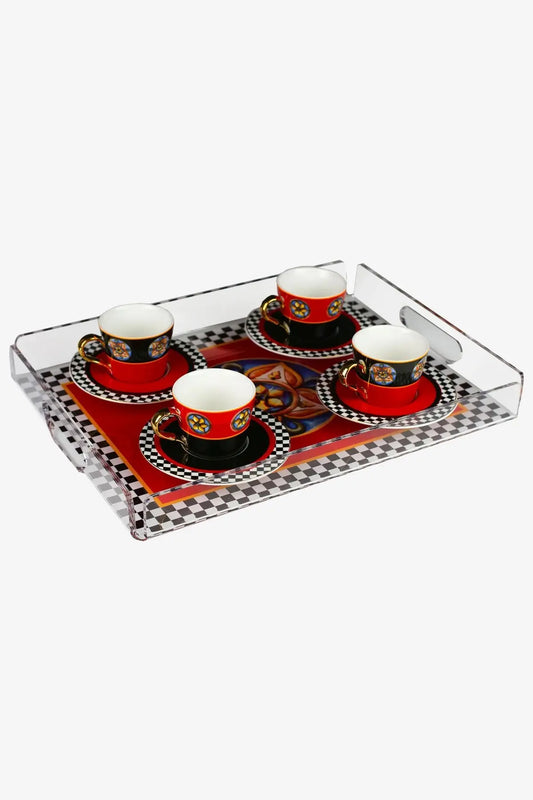 Ember Siyah Beyaz kareli Pleksi Tepsi QueenBeeIstanbul