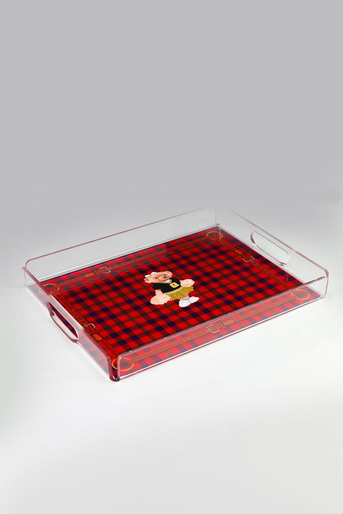 Red Plaid Teddy Bear Plexiglass Tray