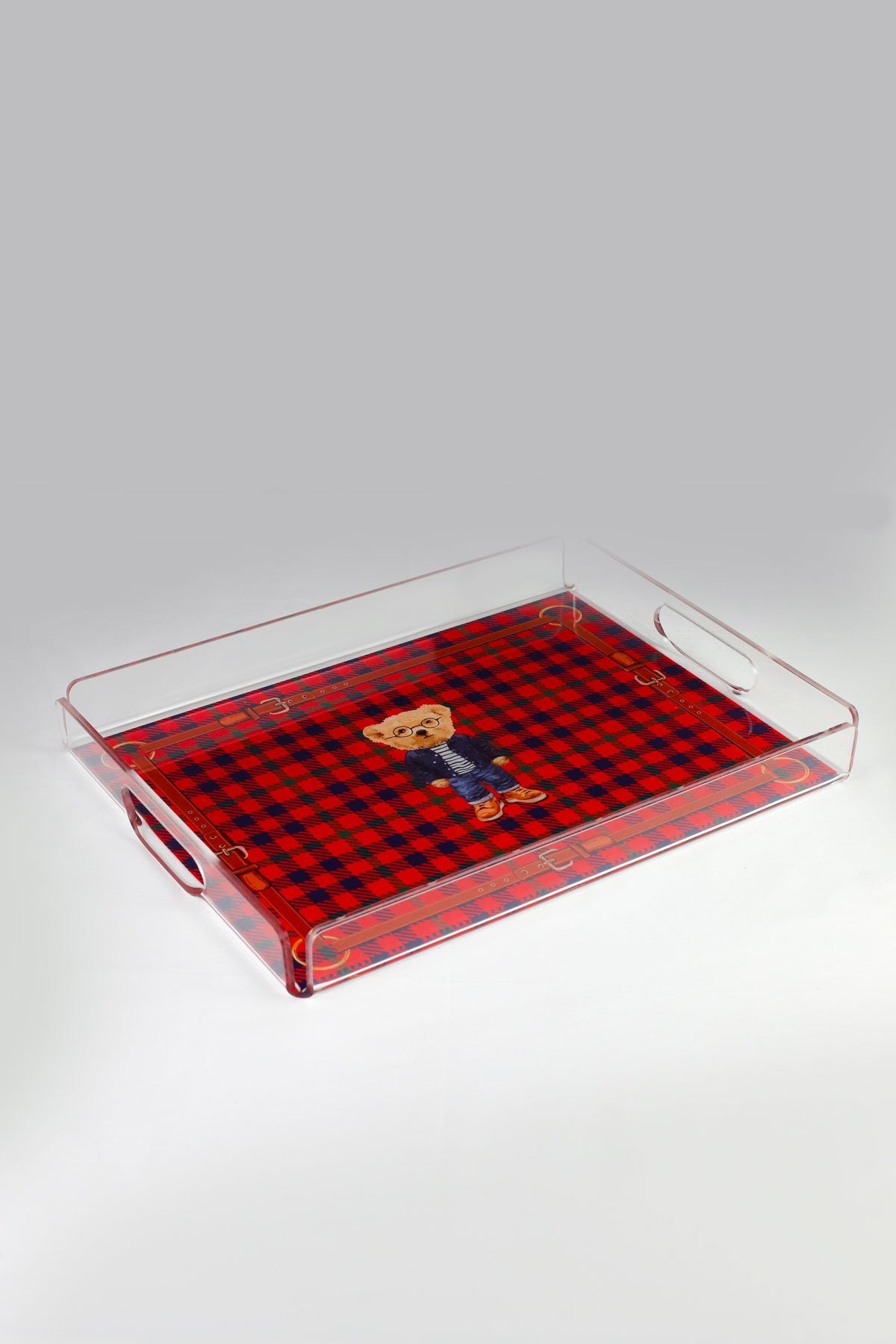 Red Plaid Teddy Bear Plexiglass Tray