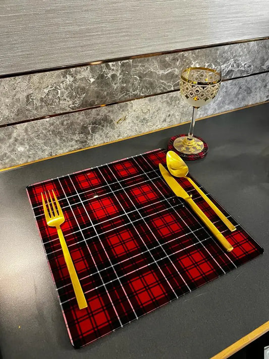 Kırmızı Tartan Desenli Amerikan Servisi - QueenBeeIstanbul