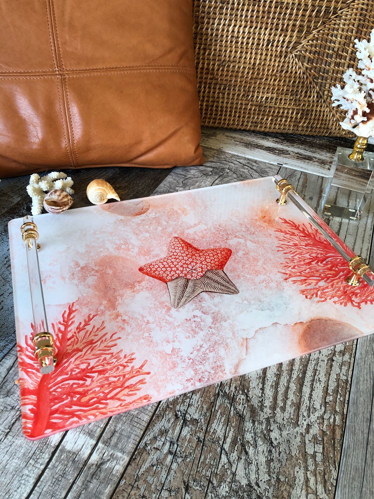 Handled Bar Type Plexi Presentation Tray -Sea Star-