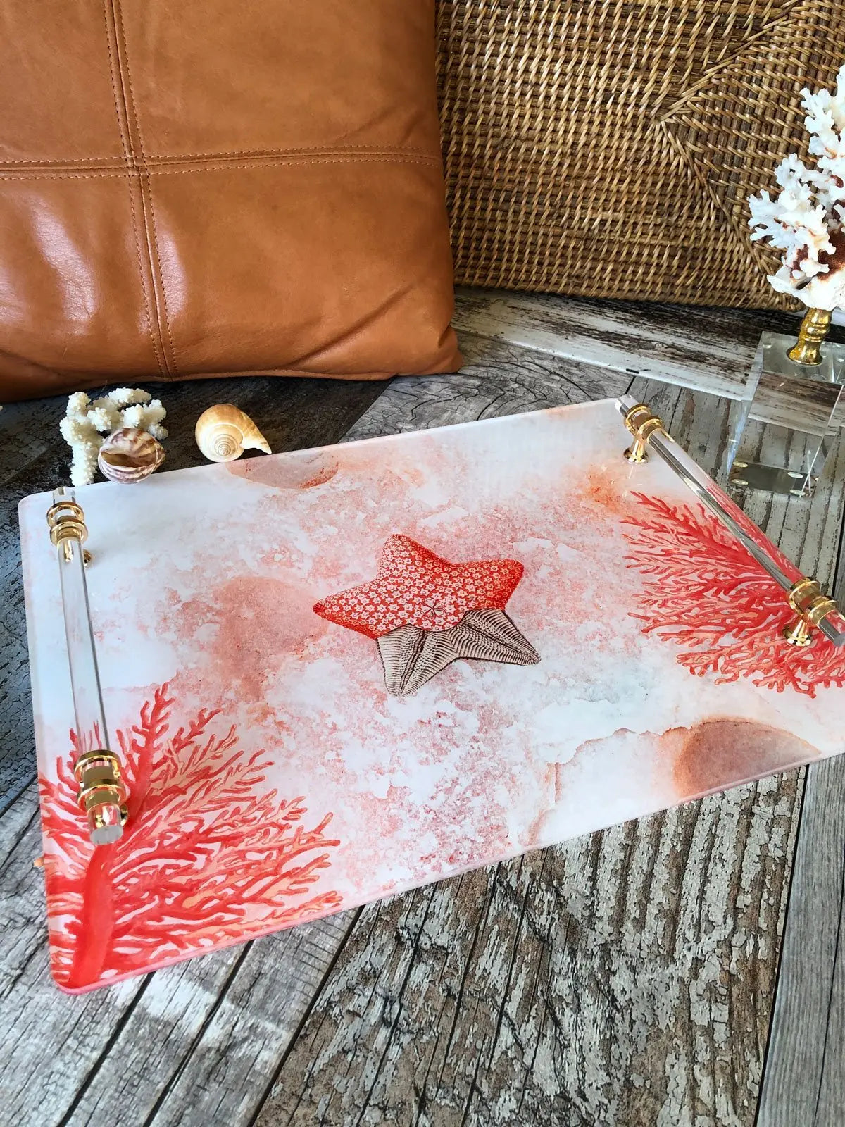 Kulplu Bar Tipi Pleksi Sunum Tepsisi -Deniz Yıldızı- QueenBeeIstanbul