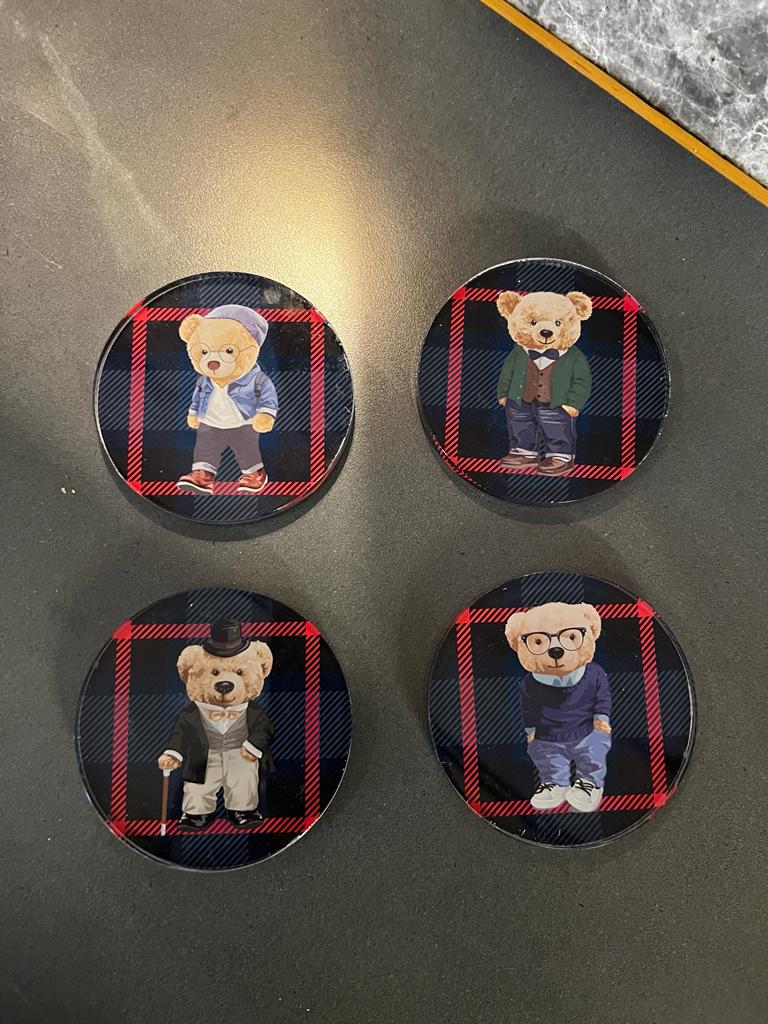 Lacivert Ekose 4'lü Teddy Bardak Altı Seti - QueenBeeIstanbul