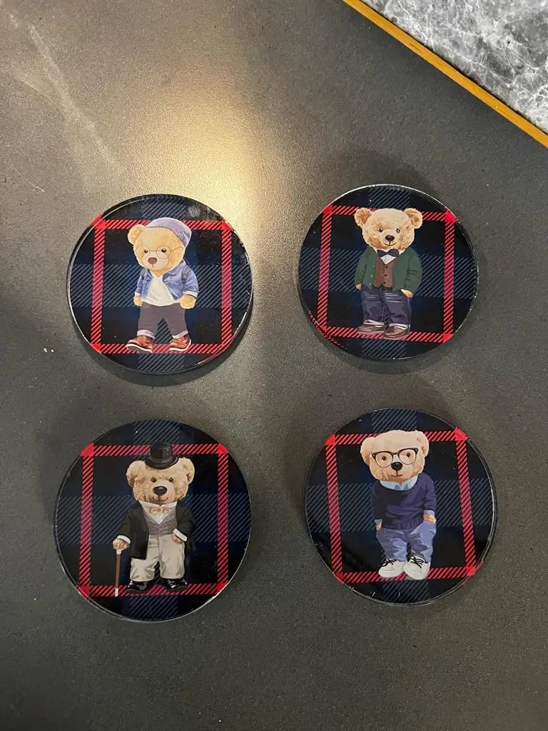 Lacivert Ekose 4'lü Teddy Bardak Altı Seti - QueenBeeIstanbul