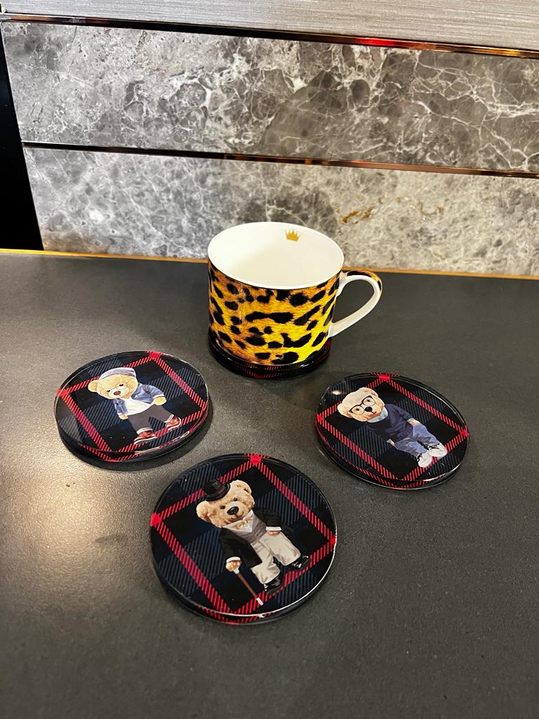 Lacivert Ekose 4'lü Teddy Bardak Altı Seti - QueenBeeIstanbul