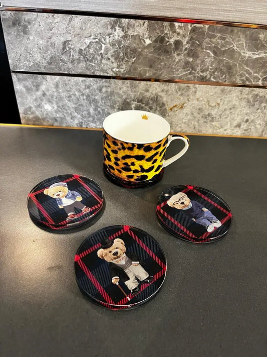 Lacivert Ekose 4'lü Teddy Bardak Altı Seti - QueenBeeIstanbul