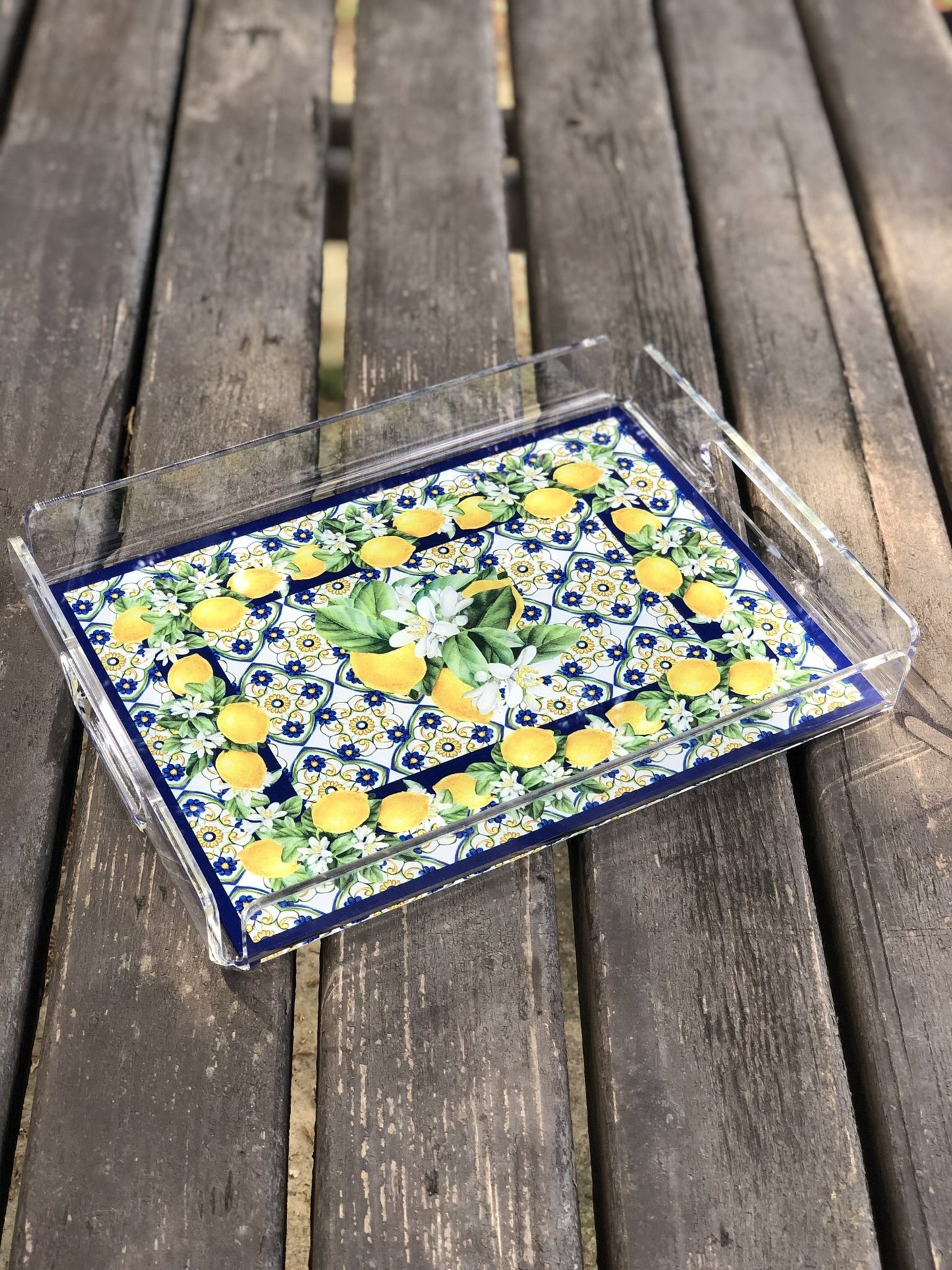 Limon Çiçeği Desenli Pleksi Tepsi