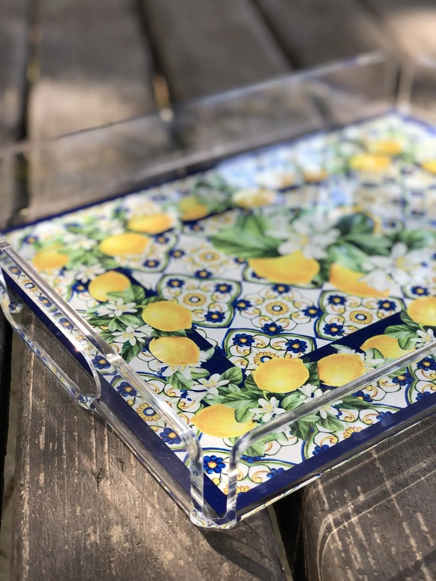 Limon Çiçeği Desenli Pleksi Tepsi QueenBeeIstanbul