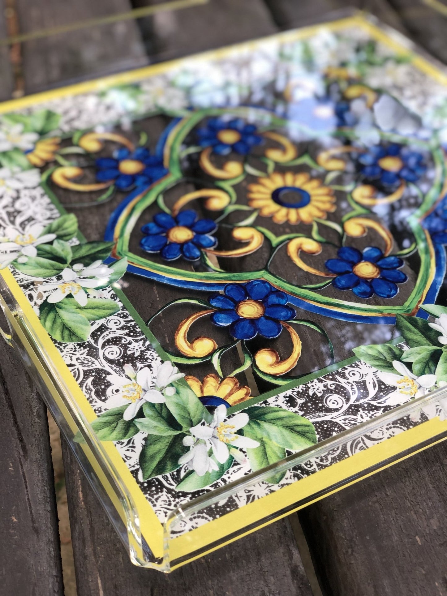 Limon Desenli Kare Pleksi Tepsi